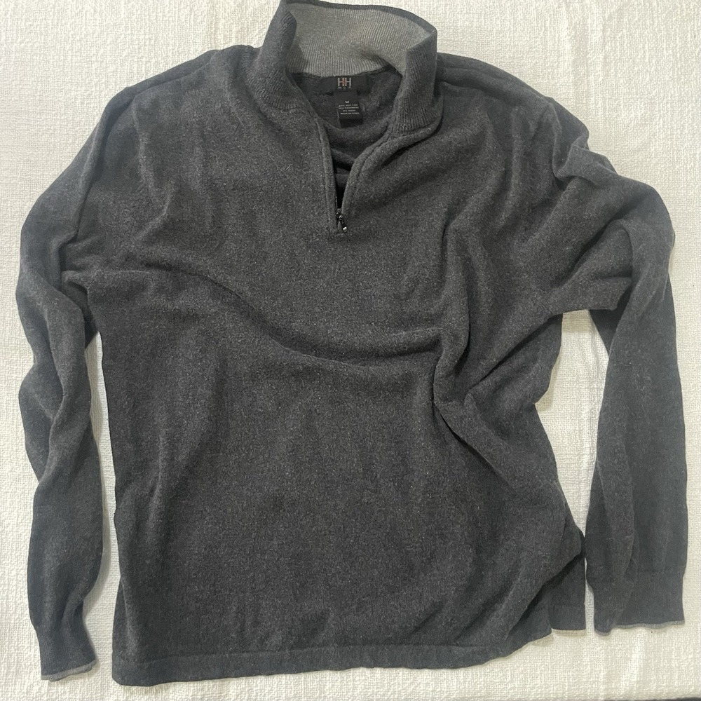 H&H Sweater Gray Quarter Zip Warm Men's Medium Cotton Cashmere Wool Grandpa Core